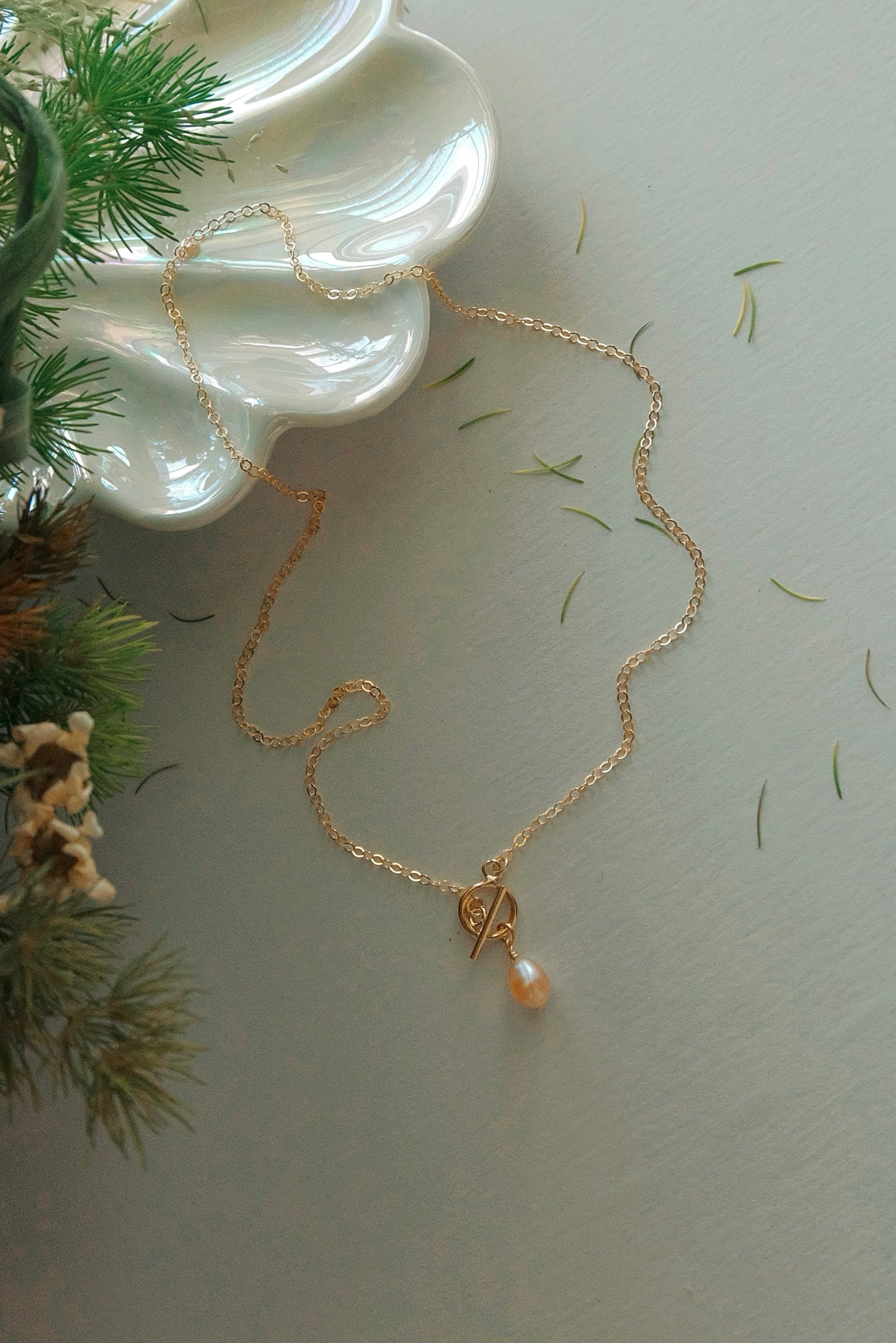 Dainty Pearl Drop Toggle Necklace