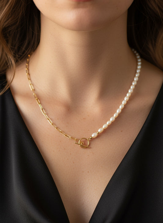 Golden Elegance Pearl Clasp Necklace