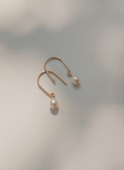 Pearl Wire Hoop Earrings