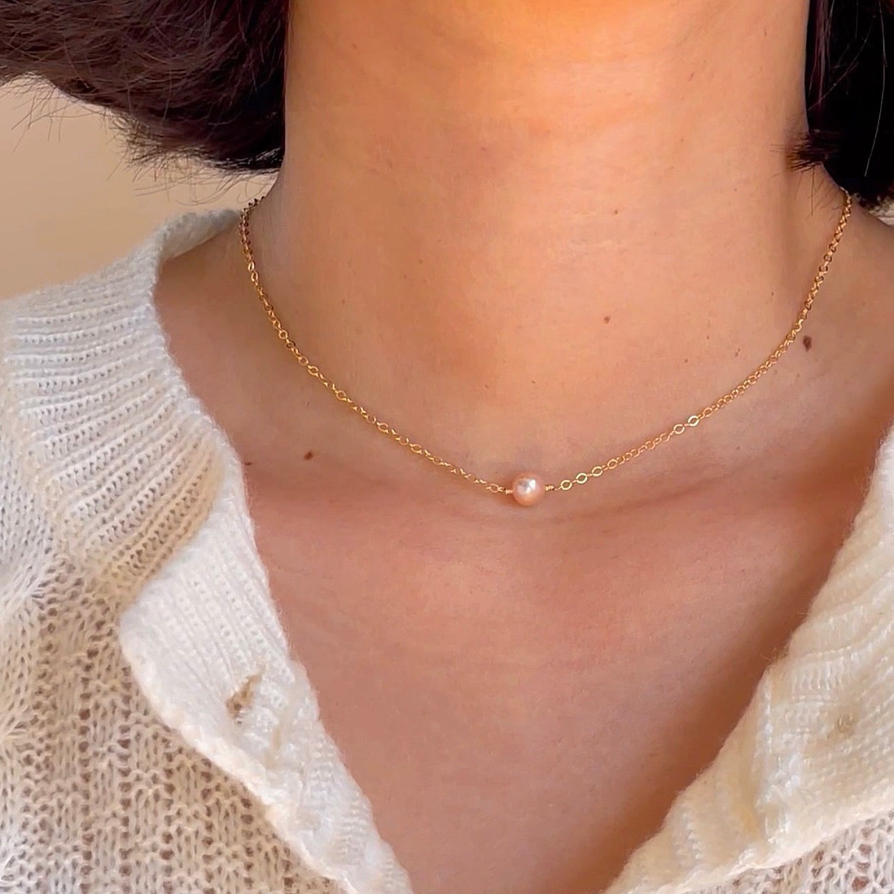 Peach Lover Pearl Choker Necklace