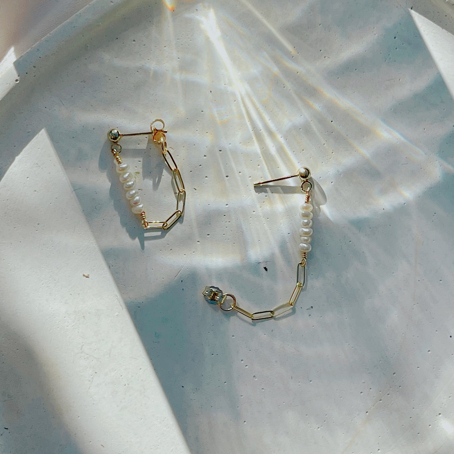 Tiny Pearl Link Earrings