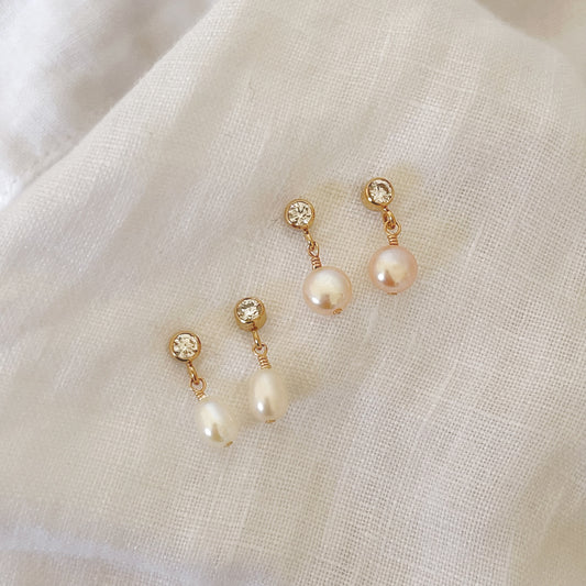 Dainty Pearl & Diamond Earrings